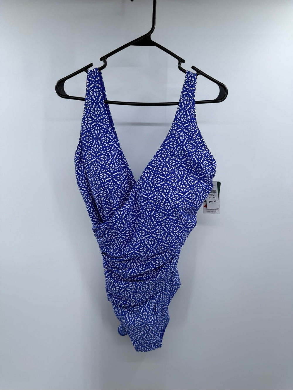 L.L.Bean Blue White Geometric One-Piece Swimsuit Size 16 Long New with tags